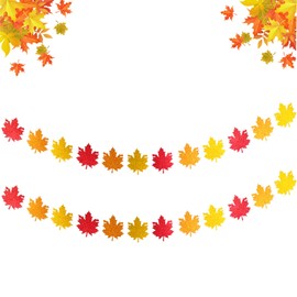 Qpout 2 Pack Fall Banners Garlands Glitter Maple Leaf Banners, 10 Ft Long Fall Thanksgiving Maple Leaf Garland Banner, Fall Decoration Indoor Outside, Thanksgiving Party Decorations for Home Classroom