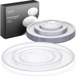SparkSettings Clear and Silver Plastic Plates, 24 Pack Silver Clear Disposable Plates for Party, Wedding, Includes: 8 Dessert Party Plates 7” and 8 Dinner Plates 10" and 8 Charger Plates 13"