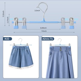 HWAJAN 10PACK 14Inch Pants Hangers with Clips Adjustable Skirt Hangers for Women Black Metal Non-Slip Trousers Hanger Heavy Duty Space Saving Clothes Hanger for Shorts,Jeans,Sky Blue