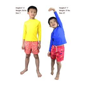 MILANKERR 4t Swim Trunks Boys with Compression Liner with Kids Rash Guards Long Sleeve Swim top UPF 50+ Quick Dry Orange Branana
