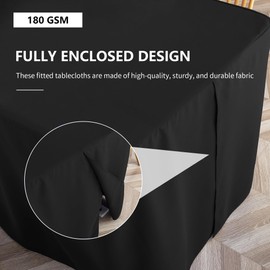 ManMengJi 4 Pack Black Tablecloth Fitted Table Clothes for 6 Foot Rectangle Tables - Water Resistant Washable Rectangle Table Covers for Wedding, Banquet and Trade Shows, 72L x 30W x 30H Inches