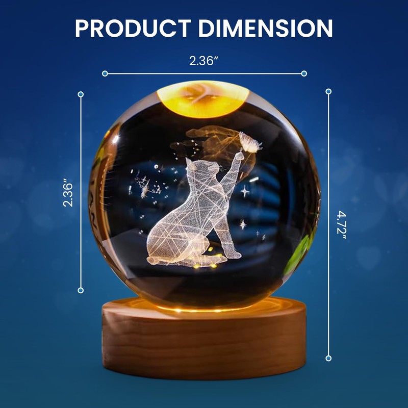 3D Laser Engraved Cat Crystal Ball – K9 Optical Crystal