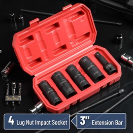 Bates- Lug Nut Impact Socket Set, 5 pcs, Lug Nut Socket Set 1/2 Drive, 21mm Lug Nut Socket, Lugnut Impact Socket Set, Lug Nut Sockets, 22mm Lug Nut Socket Set 1/2 Impact, Wheel Lug Nuts Socket