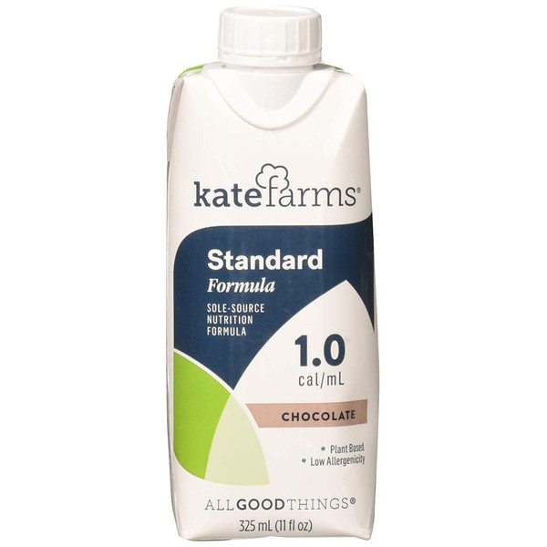 Kate Farms Standard 1.0 Chocolate Meal Replacement Formula Drink, Dairy, Soy, and Gluten-Free, Essential Vitamins, Organic Plant-Based Protein for Oral, Tube Fed, 11 Fluid Ounces (Case of 12)