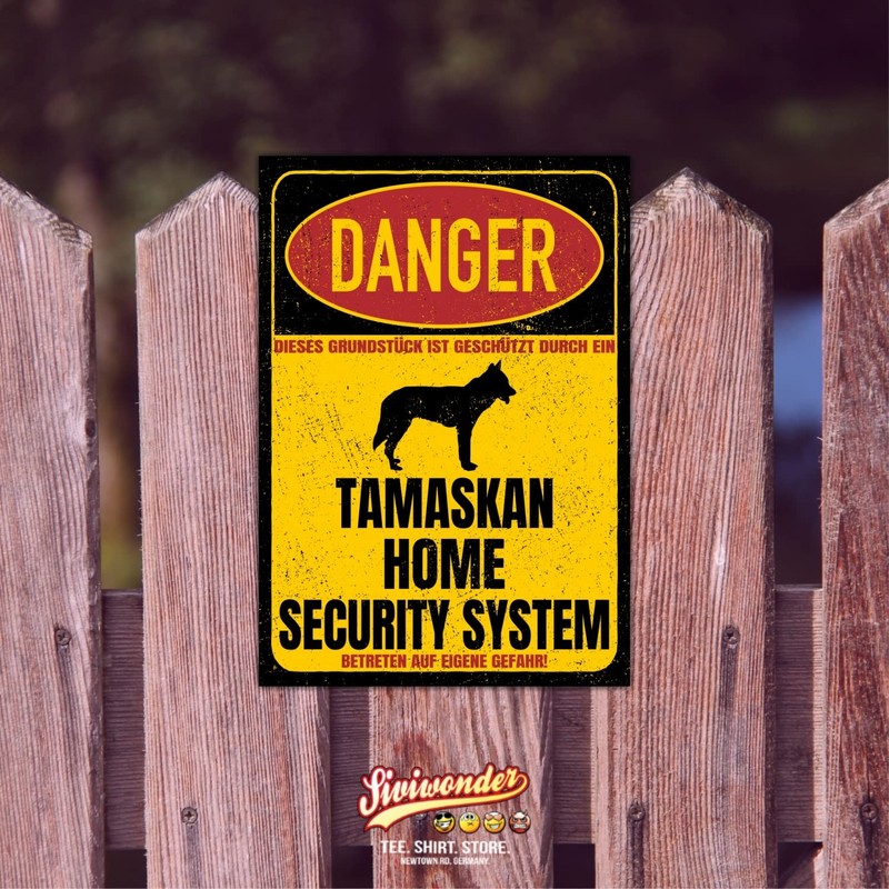 Tamaskan Danger Security System Door Sign Dog Sign Warning Sign