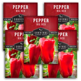 Survival Garden Seeds - Big Red Pepper Seed for Planting - 5 Packs with Instructions to Plant and Grow Delicious Sweet Red Bell Peppers in Your Home Vegetable Garden - Non-GMO Heirloom Variety