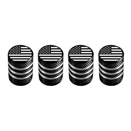 Miliheaven Corrosion Resistant (Black Two-Tone) (Laser Engraved US Flag) Metal Tire Wheel Alloy Valve Caps Dust Caps (4 Pack) Universal for Cars, SUVs, Bicycles, Motorcycles, Trucks | Plastic Insert