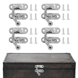 Misuyue 4pcs Mini Swing Arm Clasp Latch Vintage Silver Left Latch Hook Hasp, 26 x 23mm Lock Clasp for DIY Suitcase Toolbox Wooden Case Jewelry Box