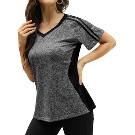 HOCOSIT Women's Workout Shirts Fast Dry Active Wear Yoga Top Sweat Wcking Clothes Grey