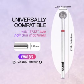 PANA 3/32" Diamond Carbide Ball Bit- Style 06, Fine Grit - Professional Cuticle Nail Drill Bits for Acrylic Gel Nails Dry Manicure Pedicure Shape Remove Tools