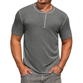 Runcati Mens Henley Shirts Short Sleeve Casual Lightweight Stretchy Basic Tee Summer Vintage T-Shirts Dark Grey