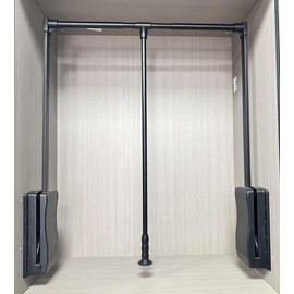 Single buffer lift clothes rack,Pull Down Closet Rod for Hanging Clothes, Retractable Wardrobe Hanger for Cabinet, Aluminium alloy Tubing with Plastic Housing (BLACK, MEDIUM:66-89CM/26-35IN)