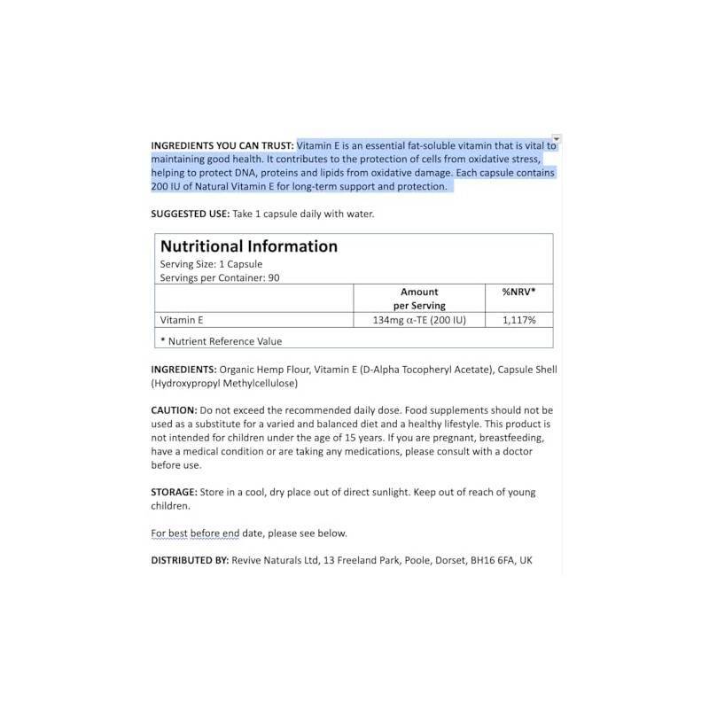 Vitamin E 200IU D-Alpha Tocopherol – 100% Natural Vitamin E