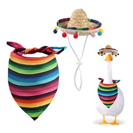 Mexican Porch Goose Outfit, Include 1 Sombrero Hat & 1 Bandana/Scarf Funny Concrete Costume Mexican Lawn Plastic Goose Clothes for Cinco De Mayo Garden Spring Decor Decoration Party Patio Yard