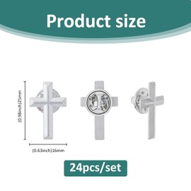 SUPERFINDINGS Pack of 24 Cross Lapel Pins Kaplan Cross Brooch 2.5 x 1.6 cm Alloy Platinum Brooch Memorial Pins Funeral Church Prayer Public Event Lapel Pin Wholesale, Metal