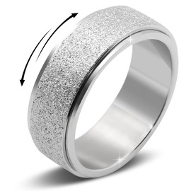 LuckyAmor Men's 8MM Black/Silver/Rainbow Stainless Steel Spinner Ring Band for Anxiety Relief Items for Men Sandblast Glitter Finish Size 7 8 9 10 11 12 (9, Silver)