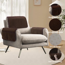Niuoppy Armrest Cover, Headrest Cover for Recliner Sofa 3pcs Fleece Armchair Slipcover, Nonslip Recliner Chair Covers Furniture Protector for Pets (Brown, 1 Seater)