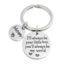 Mother's Day Gifts from Daughter Son for Mom Birthday Valentine's Day Christmas Keychain Gifts-Back Carving I Love You (I will always be your little boy, you will always be my world)