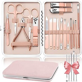 Manicura Set, 23 In 1 Kit de Manicura y Pedicure,HONGHCL Set de Manicura de Acero Inoxidable con Herramientas Remover Cutícula, Kit de Uñas y Pedicure Profesional Herramientas con Caja de Rose Cuero para Manicura y Pedicura Piel Limpia