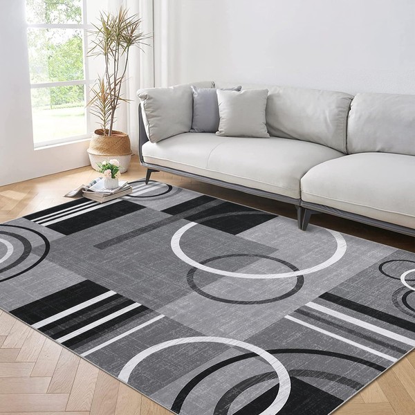 GarveeHome Washable Rug 6x9 Modern Abstract Circle Rug Non Slip