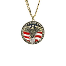 Eseres Patriotic Necklace Gold American Flag Necklaces for Patriot Native American Necklaces Eagle Pendant with 20in Stainless Steel Chain