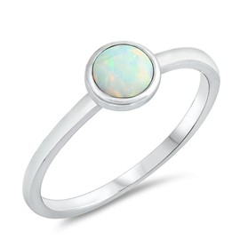 Round White Simulated Opal Classic Ring New .925 Sterling Silver Band Size 9