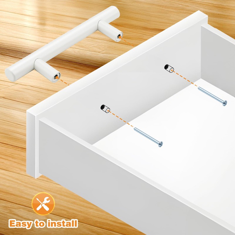 Probrico 30 Pack| White Cabinet Pulls 2-1/2 Inch T Bar
