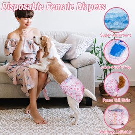 Pet Soft Disposable Dog Diapers - Female Dog Diapers with Adjustable Foam Tail Hole, Ultra Protection Puppy & Cat Diapers Wetness Indicator for Dogs in Heat or Incontinence, 20pcs (S,Red)