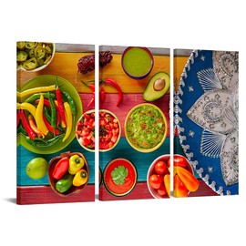 Canvbay 3 Pieces Canvas Print Wall Art Set Mexican Inspired Food Picture Colorful Food Vegetables Fruit Painting Modern Dining Room Kitchen Restaurant Home Wall Decoration Framed 16x32inchx3pcs