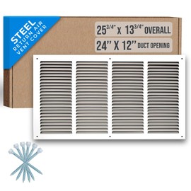 Fits 24x12 Duct Opening | Steel Return Air Grille by Handua | Vent Cover Grill for Sidewall and Ceiling | White | HVAC Cold Air Intake Grille | Outer Dimensions: 25.75"W X 13.75"H