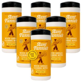 Aunt Fannie's Wood Surface Cleaning Wipes, Multipurpose Wood Surface Cleaner for Cabinets, Furniture, and Wood Floors, Lemon Scent, 35 Count (Pack of 6)