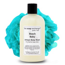 The Soap Exchange Body Wash - Beach Baby Scent - Hand Crafted 12 fl oz / 354 ml Natural Artisan Liquid Soap for Hand, Face & Body, Shower Gel, Cleanse, Moisturize, & Protect. Made in the USA.