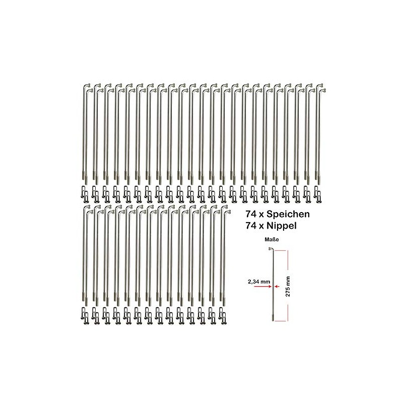 Pack of 74 Spokes 275 mm Reinforced Nirosta 2,34 mm