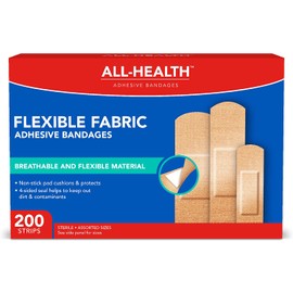 All Health Flexible Fabric Adhesive Bandages, Assorted Sizes Variety Pack, 200 ct | Flexible Protection for First Aid and Wound Care