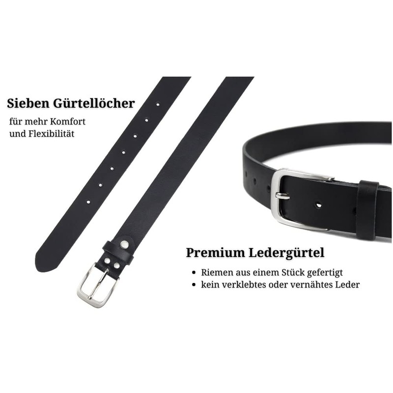 Frentree® Leather Belt 3 cm Wide Black for Men and