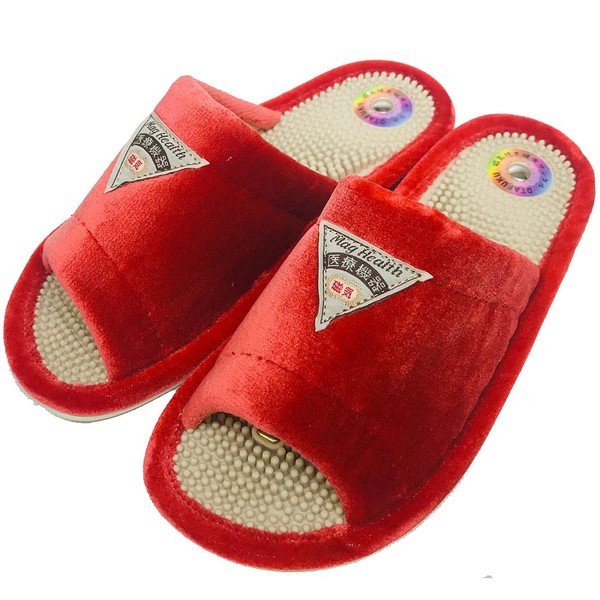 Ottafuku Women's Slippers, Ottuku Pile Health Slippers, Magnetic Attached, Lightweight, Indoor Shoes, Front Opening, Sandals, Made in Japan, Shoes - red