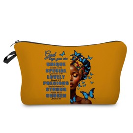 Livel lhood African American Makeup Bag Cute Small Organizer Zipper Pouch God Says You Are Unique Cosmetic Bag Bible Inspired Birthday Present for Black Women Friends, hzt0752, Small