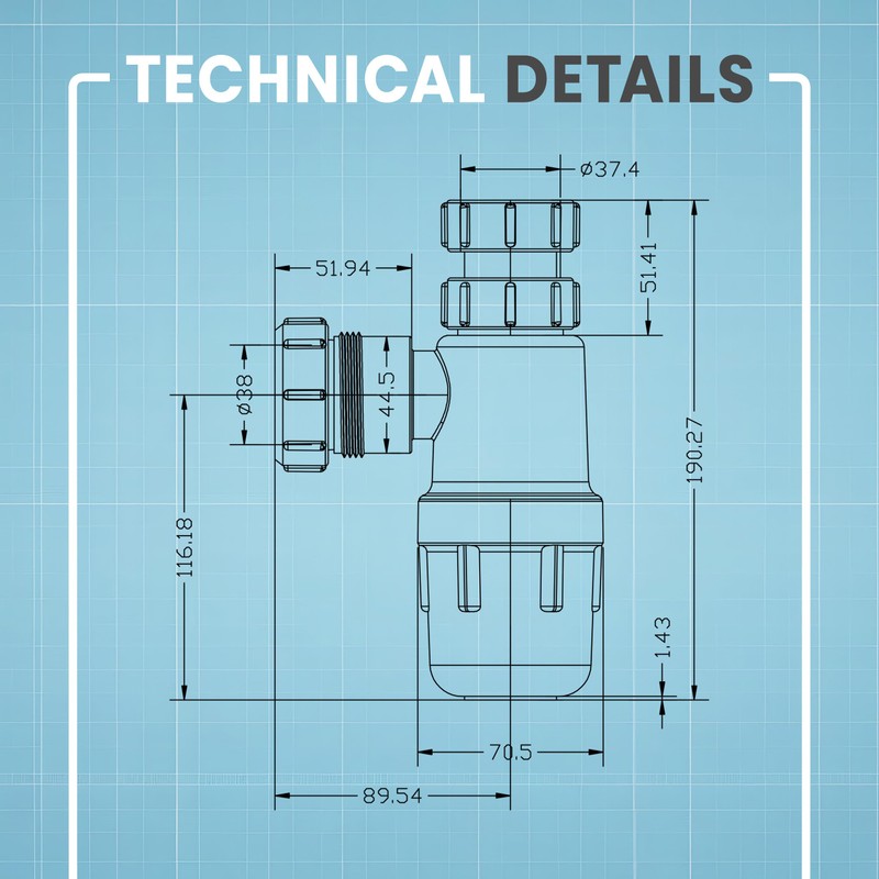 CranPlas | 32mm Telescopic Sink Trap 76mm Seal | Effortless