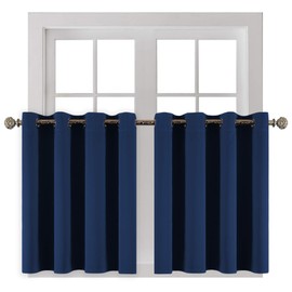 YGO Navy Blue Blackout Curtain Tiers Light Block Energy Saving Drapes Set Blinds Grommet Top Window Valances for Kitchen 52 inch W x 36 inch L 2 Pieces