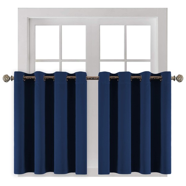 YGO Navy Blue Blackout Curtain Tiers Light Block Energy Saving
