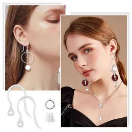 600Pcs Clear Plastic Earring Hooks Sets,200 Safety Non-Allergenic Plastic Earring Hooks Ear Wire with 200 Open Jump Rings,200 Earring Backs Earrings Fish Hooks Earring Findings for DIY Earrings Making