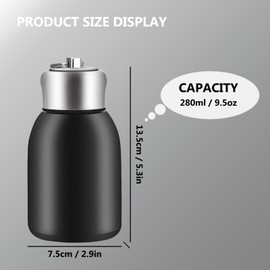 Boziee 280 ml Small Stainless Steel Thermos Flask, BPA-Free, Portable Insulated Flask for Hot and Cold Drinks (Black)