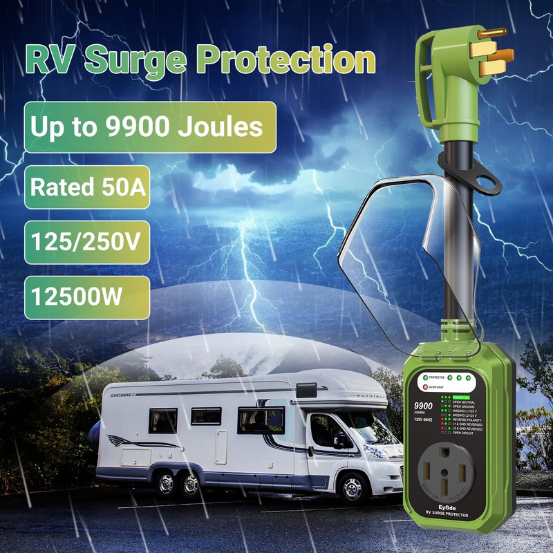 EyGde RV Surge Protector 50 Amp Waterproof, RV Circuit Analyzer