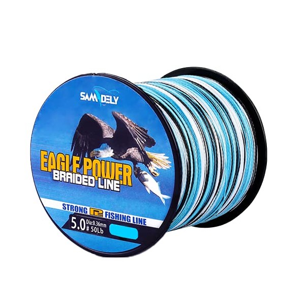 Samdely EaglePower Braided Fishing Line Abrasion Resistant Braided Lines Superior Knot Strength, Test for Salt-Water, 10LB-80LB, 100-500 Yds, Blue Camo, Ocean Blue, Green