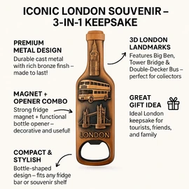 Bells Box Set of 6 London Souvenir Bottle Opener Fridge Magnets – Metal UK Travel Gift Pack – Big Ben, Red Bus, Phone Box – British Tourist Keepsake Decor