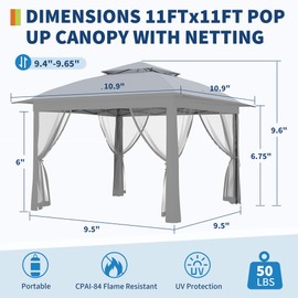 Outdoor Canopy Tent with Mosquito Netting, 11FTfor Patio, Outdoor Gazebo with Portable Carrying Bag
