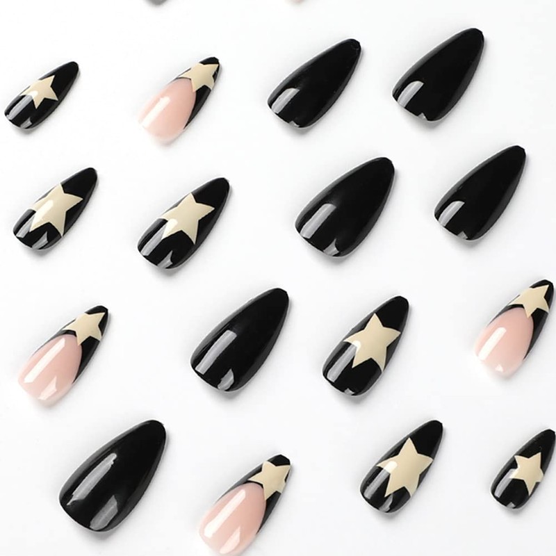 Clataly Pack of 24 White Star Ripple Nails False Acrylic