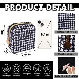UIXIZQ Waterproof Mini Makeup Bag Pouch for Purse,Small Cosmetic Travel Bag Nylon Toiletry Organizers Bag for Women Girls,Cute Zipper Pouch Coin Purse Preppy Storage Bag for Work(Mini-Houndstooth)
