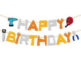 Tools Birthday Banner Drill Tape Measure Handsaw Plier Wrench Toolbox Hammer Mechanic Screwdrivers Themed Happy Bday Party Decoration