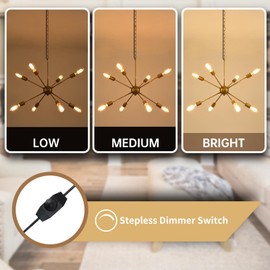 HOXIYA 26.3" DIMMABLE Plug in Chandelier, Modern Sputnik Chandeliers Brushed Gold 8-Lights Plug in Pendant Light, Mid Century Hanging Ceiling Lighting Fixture for Dining Room Bedroom Kitchen Entryway